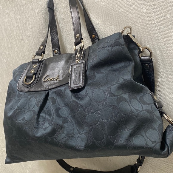 *SOLD*Coach Ashley Signature CC Sateen With Leather Satchel In Charcoal Metallic - Picture 4 of 15